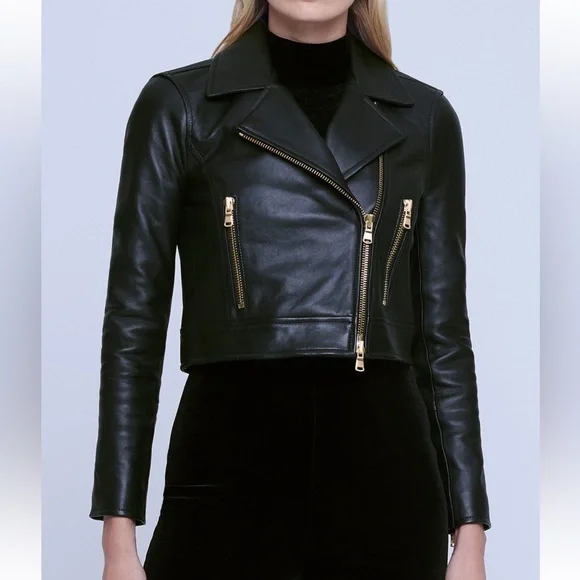 🌟NWT L’AGENCE ONNA BLACK LEATHER CROP BIKER JACKET SIZE XL - Picture 8 of 14